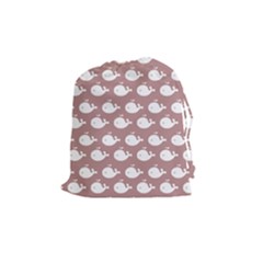 Cute Whale Illustration Pattern Drawstring Pouches (medium)  by GardenOfOphir