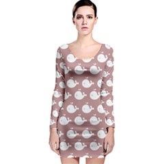 Cute Whale Illustration Pattern Long Sleeve Bodycon Dresses by GardenOfOphir