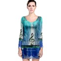 Clef With Water Splash And Floral Elements Long Sleeve Bodycon Dresses View1