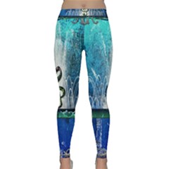 Clef With Water Splash And Floral Elements Yoga Leggings