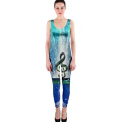 Clef With Water Splash And Floral Elements Onepiece Catsuits by FantasyWorld7