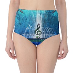 Clef With Water Splash And Floral Elements High-waist Bikini Bottoms by FantasyWorld7