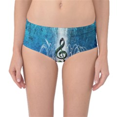 Clef With Water Splash And Floral Elements Mid-waist Bikini Bottoms