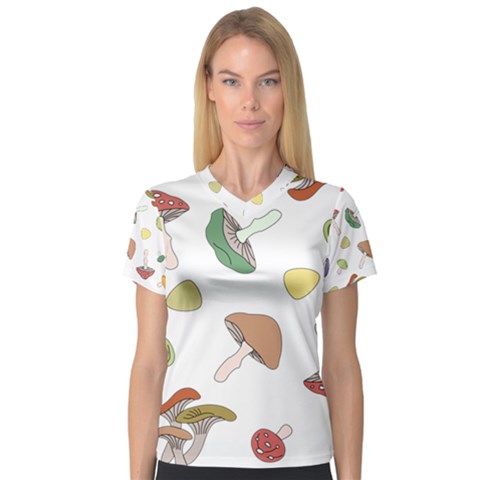 Mushrooms Pattern 02 Women s V-neck Sport Mesh Tee by Famous