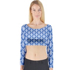 Awesome Retro Pattern Blue Long Sleeve Crop Top