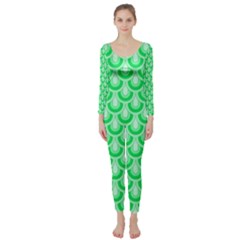 Awesome Retro Pattern Green Long Sleeve Catsuit