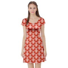 Awesome Retro Pattern Red Short Sleeve Skater Dresses