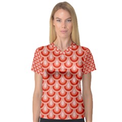 Awesome Retro Pattern Red Women s V-neck Sport Mesh Tee