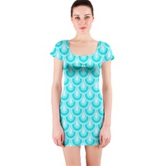 Awesome Retro Pattern Turquoise Short Sleeve Bodycon Dresses