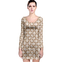 Retro Mirror Pattern Brown Long Sleeve Bodycon Dresses