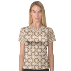 Retro Mirror Pattern Brown Women s V-neck Sport Mesh Tee