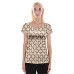 Retro Mirror Pattern Brown Women s Cap Sleeve Top