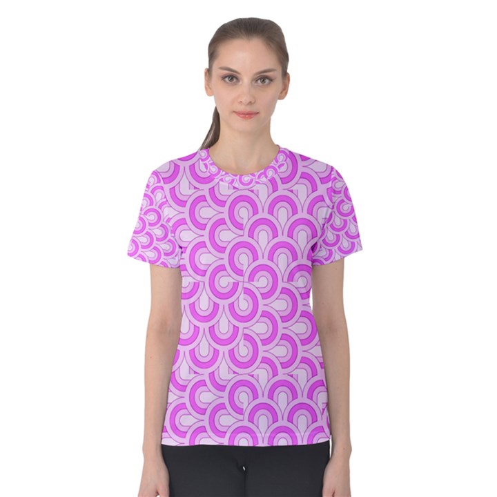 Retro Mirror Pattern Pink Women s Cotton Tees