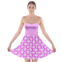 Retro Mirror Pattern Pink Strapless Bra Top Dress