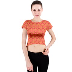 Retro Mirror Pattern Red Crew Neck Crop Top