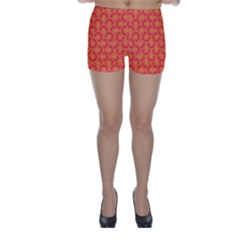 Retro Mirror Pattern Red Skinny Shorts