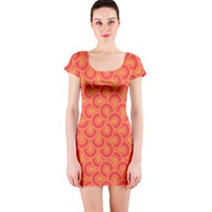 Retro Mirror Pattern Red Short Sleeve Bodycon Dresses