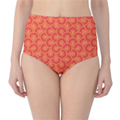 Retro Mirror Pattern Red High-waist Bikini Bottoms