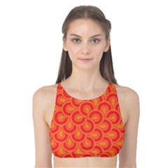 Retro Mirror Pattern Red Tank Bikini Top