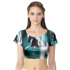 Beautiful Horse With Water Splash  Short Sleeve Crop Top