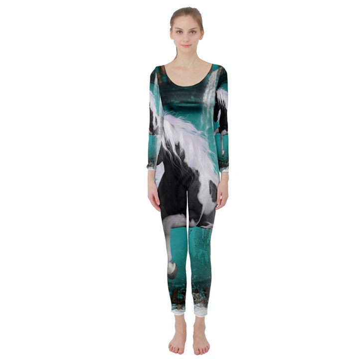 Beautiful Horse With Water Splash  Long Sleeve Catsuit