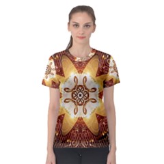 Elegant, Decorative Kaleidoskop In Gold And Red Women s Sport Mesh Tees