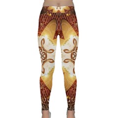 Elegant, Decorative Kaleidoskop In Gold And Red Yoga Leggings by FantasyWorld7