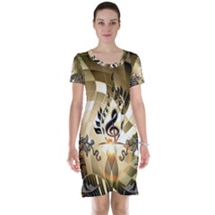 Clef With  And Floral Elements Short Sleeve Nightdresses