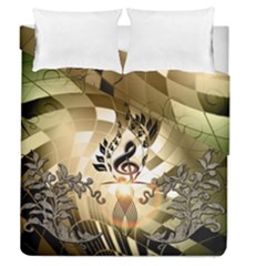 Clef With  And Floral Elements Duvet Cover (full/queen Size)