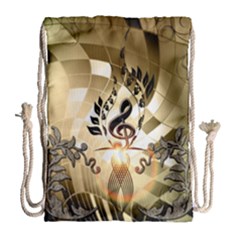 Clef With  And Floral Elements Drawstring Bag (large)