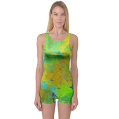 Abstract In Blue, Green, Copper, And Gold Women s Boyleg One Piece Swimsuits