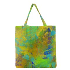 Abstract In Blue, Green, Copper, And Gold Grocery Tote Bags by digitaldivadesigns