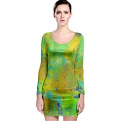 Abstract In Blue, Green, Copper, And Gold Long Sleeve Bodycon Dresses