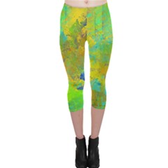 Abstract In Blue, Green, Copper, And Gold Capri Leggings