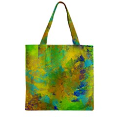 Abstract In Blue, Green, Copper, And Gold Zipper Grocery Tote Bags