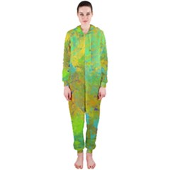 Abstract In Blue, Green, Copper, And Gold Hooded Jumpsuit (ladies) 