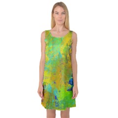 Abstract In Blue, Green, Copper, And Gold Sleeveless Satin Nightdresses