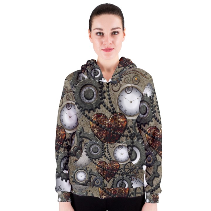 Steampunk With Heart Women s Zipper Hoodies