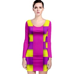 Florescent Pink Yellow Abstract  Long Sleeve Bodycon Dresses