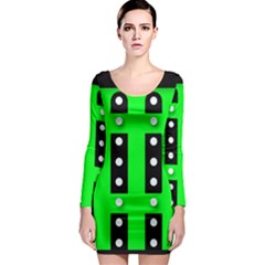 Neon Green Black Abstract  Long Sleeve Bodycon Dresses by OCDesignss