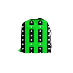 Florescent Green Black Polka-dot  Drawstring Pouches (small) 