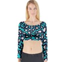 Turquoise Black Cheetah Abstract  Long Sleeve Crop Top View1