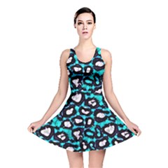 Turquoise Black Cheetah Abstract  Reversible Skater Dresses