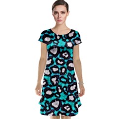 Turquoise Black Cheetah Abstract  Cap Sleeve Nightdresses