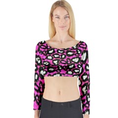 Pink Cheetah Abstract  Long Sleeve Crop Top