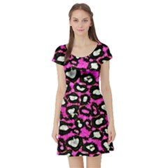 Pink Cheetah Abstract  Short Sleeve Skater Dresses