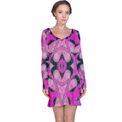 Pink Black Abstract  Long Sleeve Nightdresses