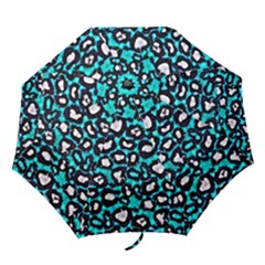 Turquoise Black Cheetah Abstract  Folding Umbrellas