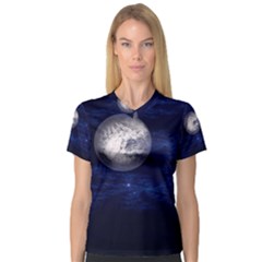 Moon And Stars Women s V-neck Sport Mesh Tee