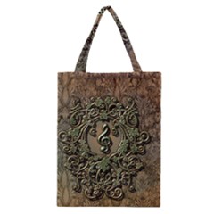 Elegant Clef With Floral Elements On A Background With Damasks Classic Tote Bags